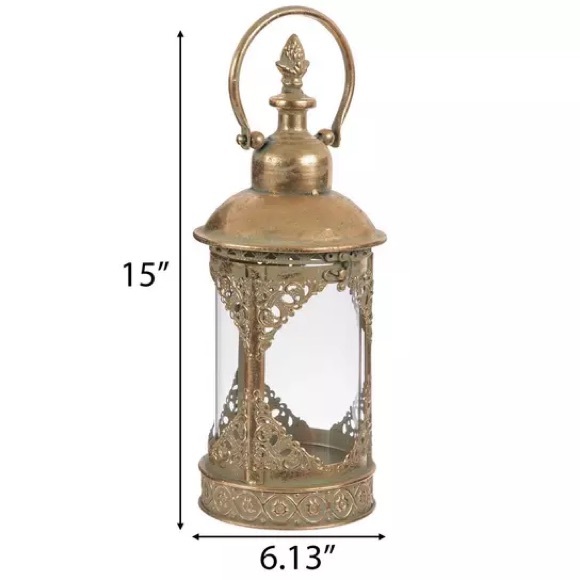 Antique Gold Ornate Metal Lantern - Picture 3 of 3
